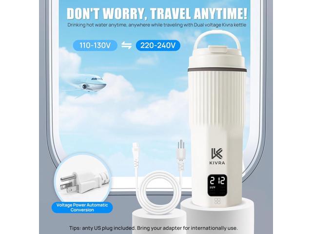 KIVRA Travel Kettle-316 Stainless Steel Portable kettle, 450mL Portable Water Boiler with 6 Temperature Control, Auto Shut Off & Boil Dry...