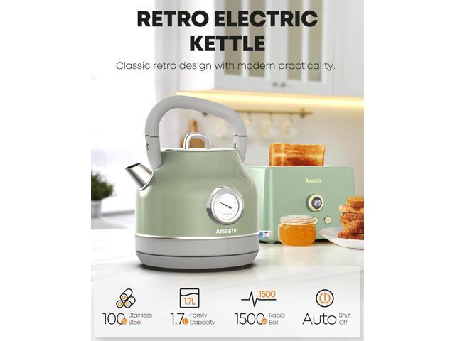 Amaste Electric Kettle, Retro Electric Tea Kettle with Thermometer, 57 Oz Hot Water Kettle for Coffee & Tea, 304 Stainless Steel, 1500W Fast...