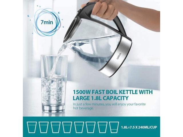 AZEUS Fast Boil Electric Water Kettle, 1.8L Large Capacity with Auto Shut-Off and Boil-Dry Protection, BPA-Free Borosilicate Glass &Stainless Steel