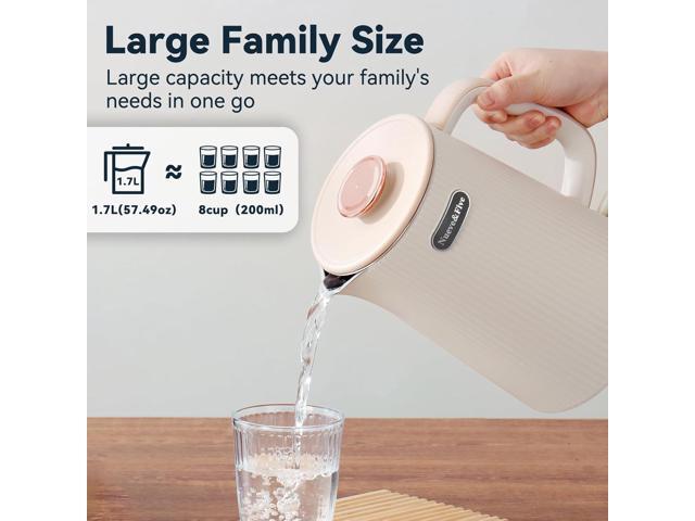 Nueve & Five 1.7L (57oz) Large Electric Kettle Perfect for 7+Cups of Tea and Coffee,2 quarts Double Wall Big Electric Tea Kettle,Auto Shut Off,1200W...