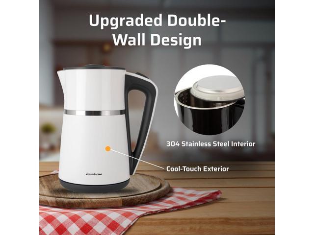 Epsilon Double Wall Electric Kettle 1500W 1.7L Hot Water Tea Kettle & Hot Water Boiler with Auto Shut-Off, Boil Dry Protection, BPA-Free Stainless...