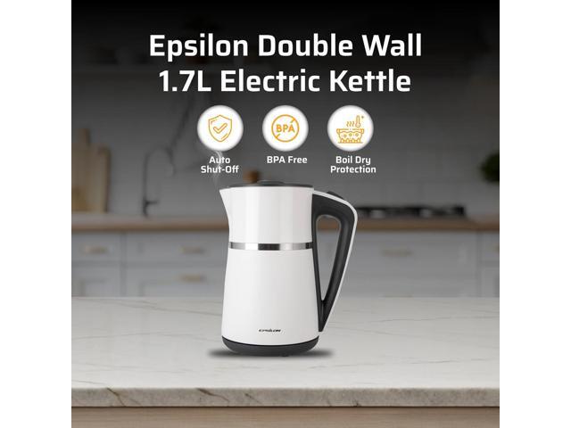 Epsilon Double Wall Electric Kettle 1500W 1.7L Hot Water Tea Kettle & Hot Water Boiler with Auto Shut-Off, Boil Dry Protection, BPA-Free Stainless...