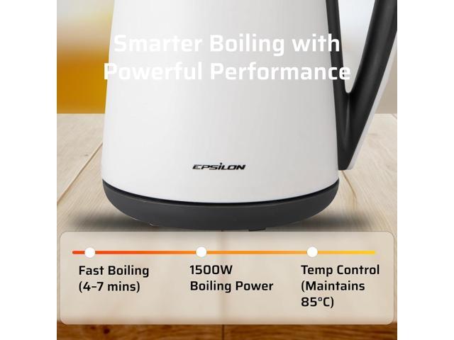 Epsilon Double Wall Electric Kettle 1500W 1.7L Hot Water Tea Kettle & Hot Water Boiler with Auto Shut-Off, Boil Dry Protection, BPA-Free Stainless...