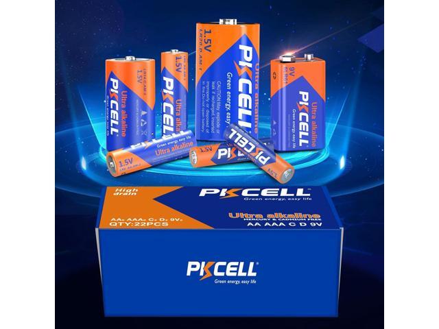 PKCELL 52 Counts Alkaline Batteries, 16 Counts AA Batteries, 24 Counts AAA Batteries, 4 Counts C Batteries, 4 Counts D Batteries and 4 Counts 9V...