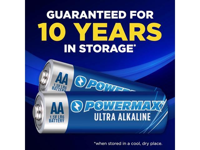 Powermax 100-Count Double AA Batteries, Ultra Long Lasting Alkaline Battery for Home and Office, 10-Year Shelf Life, Reclosable Packaging