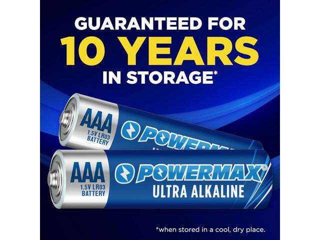 Powermax 100-Count Triple AAA Batteries, Ultra Long Lasting Alkaline Battery for Home and Office, 10-Year Shelf Life, Reclosable Packaging