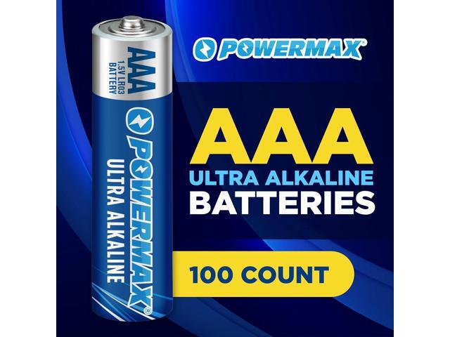 Powermax 100-Count Triple AAA Batteries, Ultra Long Lasting Alkaline Battery for Home and Office, 10-Year Shelf Life, Reclosable Packaging
