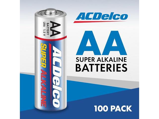 ACDelco 100-Count AA Batteries, Maximum Power Super Alkaline Battery, 10-Year Shelf Life, Reclosable Packaging