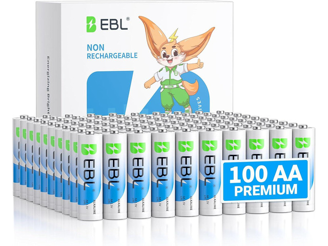 EBL AA Batteries 100 Pack Double A Batteries 1.5V Batteries AA Size Pack for Household and Business, Leakproof Alkaline Battery 10-Year Shelf Life