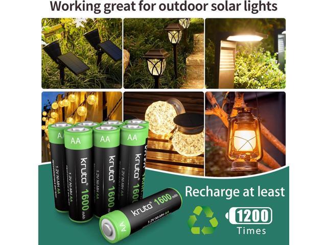 Kruta 20-Pack Rechargeable AA Batteries Pre-Charged, 1600mah NiMH Rechargeable AA Solor Batteries Double A Battery for Outdoor Solar Lights and...