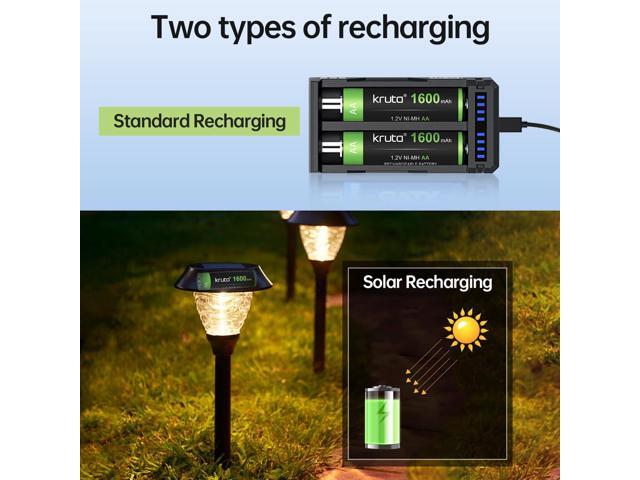 Kruta 20-Pack Rechargeable AA Batteries Pre-Charged, 1600mah NiMH Rechargeable AA Solor Batteries Double A Battery for Outdoor Solar Lights and...