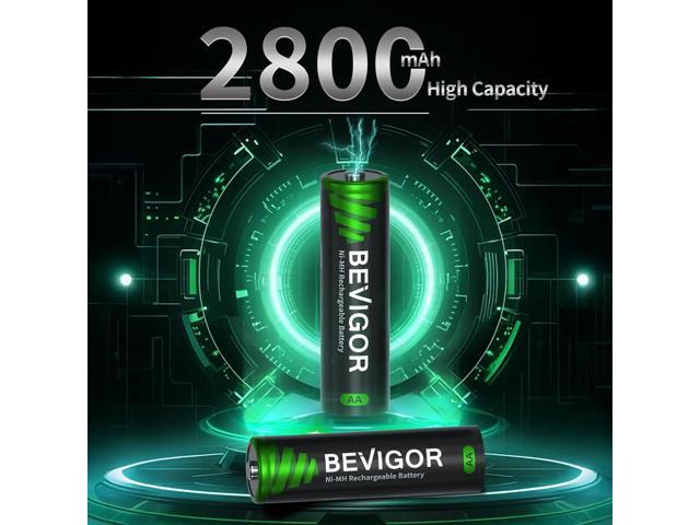 BEVIGOR Rechargeable AA Batteries with Charger, 10 Pack 2800mAh High Capacity Ni-MH Double A Batteries with Smart 8 Bay Smart Battery Charger, USB...