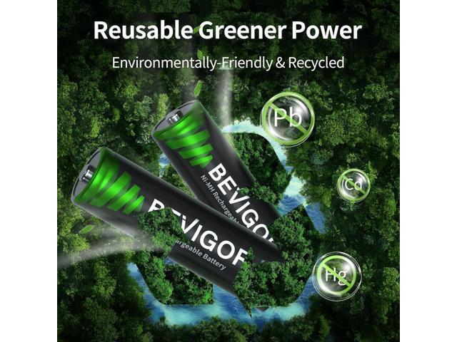 BEVIGOR Rechargeable AA Batteries with Charger, 10 Pack 2800mAh High Capacity Ni-MH Double A Batteries with Smart 8 Bay Smart Battery Charger, USB...
