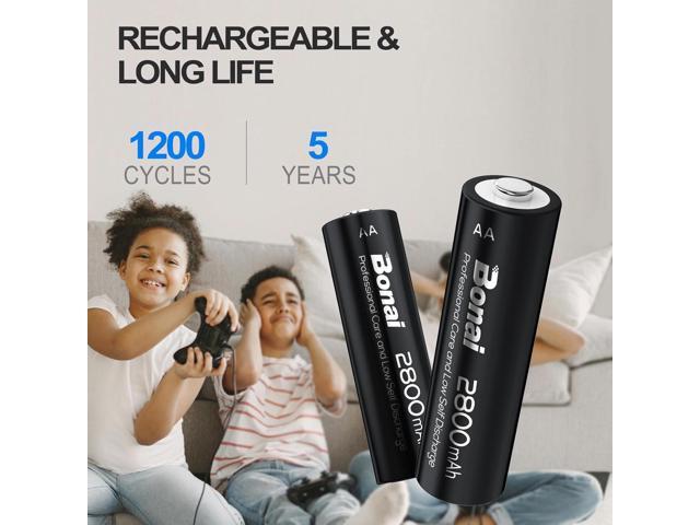 BONAI Rechargeable AA Batteries High-Capacity 2800mAh, Recharge up to 1200x Times, NiMH Battery Low Self Discharge Pre-Charge Double AA Battery 24...