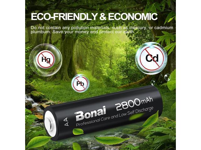 BONAI Rechargeable AA Batteries High-Capacity 2800mAh, Recharge up to 1200x Times, NiMH Battery Low Self Discharge Pre-Charge Double AA Battery 24...