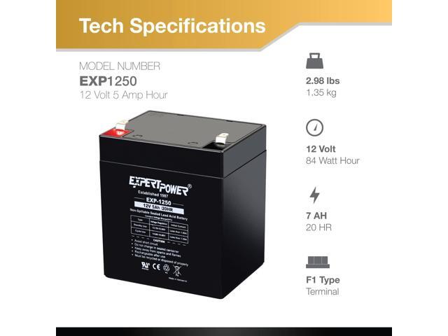 ExpertPower EXP1250 12V 5Ah Home Alarm Battery with F1 Terminals