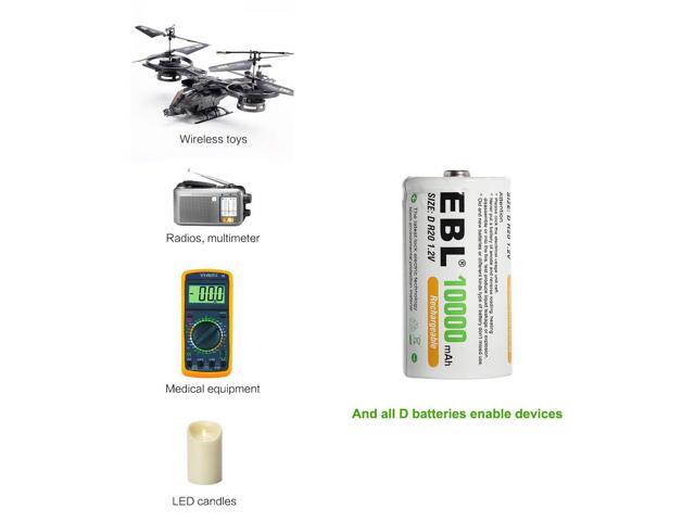 EBL Rechargeable D Batteries, 10000mAh Ni-MH High Capacity D Cell Battery New Retail Package, Pack of 4