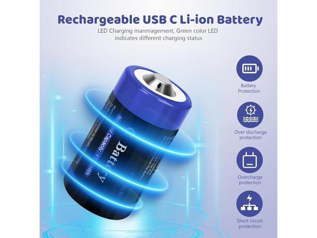 Rechargeable Lithium C Cell Batteries with 4 in 1 USB-C Charge Cable, 8 Pack 1.5V 4100mWh C Cell Li-ion Batteries, LR14 C Size Battery Replacement...