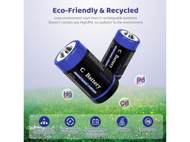 Rechargeable Lithium C Cell Batteries with 4 in 1 USB-C Charge Cable, 8 Pack 1.5V 4100mWh C Cell Li-ion Batteries, LR14 C Size Battery Replacement...