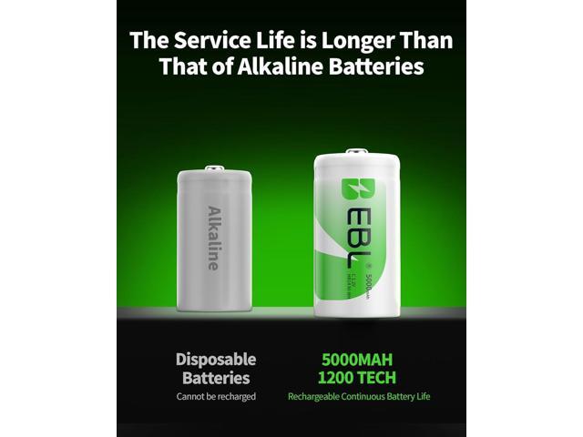 EBL Rechargeable C Batteries, 5000mAh Ni-MH High Capacity C Cell Battery New Retail Package, Pack of 4