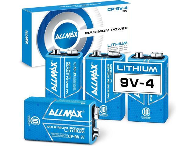 Allmax 9V Maximum Power Lithium Batteries (4 Count) Longest Lasting, Leakproof, 10-Year Shelf Life, Ultimate Performance Perfect for Smoke.