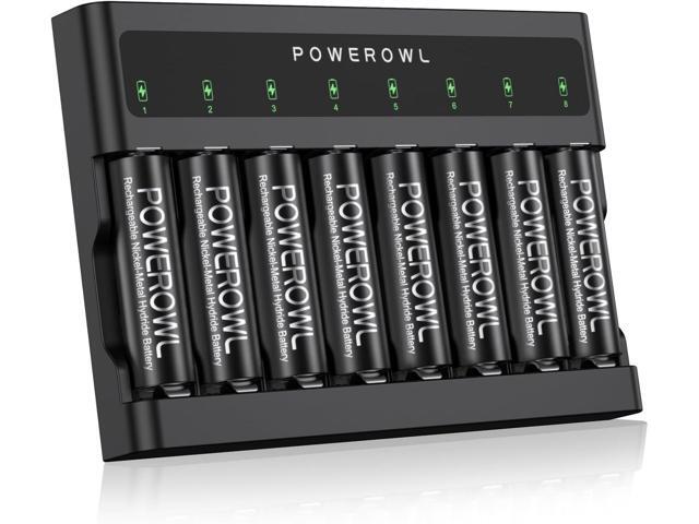 POWEROWL AA Batteries Rechargeable Kit, High Capacity 2800mAh 1200 Cycles 1.2V NiMH Double A Battery - 8 Count w/Charger