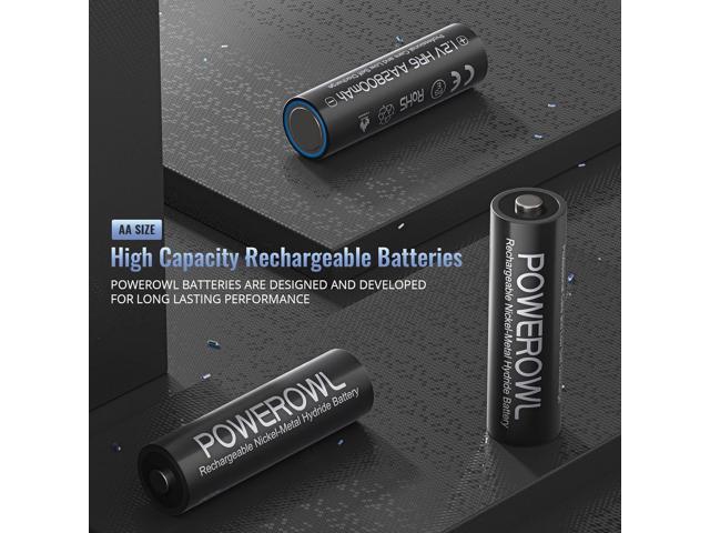 POWEROWL AA Batteries Rechargeable Kit, High Capacity 2800mAh 1200 Cycles 1.2V NiMH Double A Battery - 8 Count w/Charger