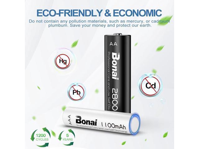 BONAI Rechargeable AA AAA Battery Combo,High Capacity 8PCS 2800mAh AA and 8PCS AAA 1100mAh NiMH Batteries Low Self-Discharge