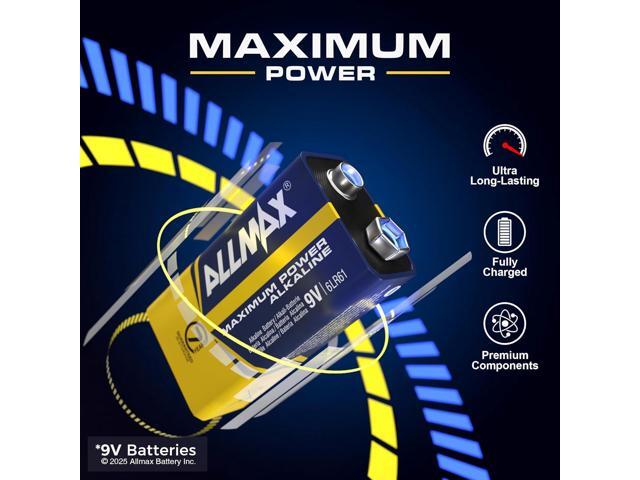 Allmax 9V Maximum Power Alkaline Batteries (48 Count) Ultra Long-Lasting, Leakproof Design, 7-Year Shelf Life, Maximum Performance (9 Volt)
