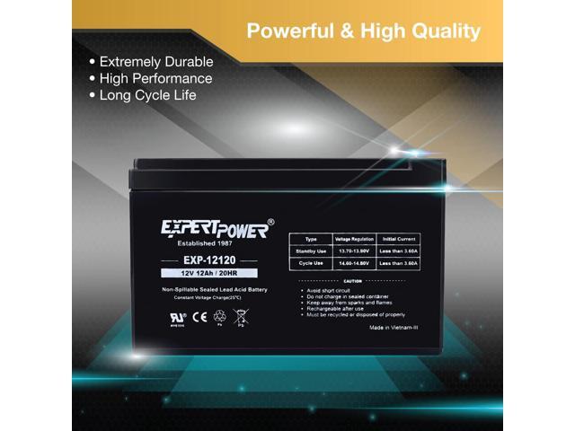 ExpertPower 12 Volt 12 Ah Rechargeable Battery with F2 Terminals EXP12120