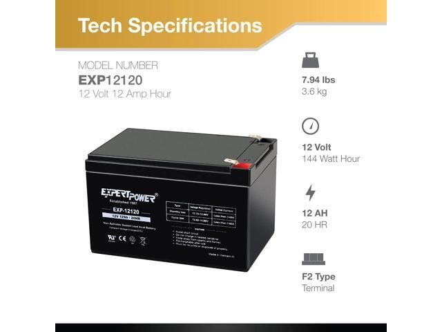 ExpertPower 12 Volt 12 Ah Rechargeable Battery with F2 Terminals EXP12120
