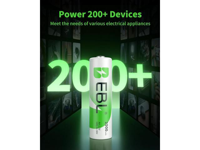 EBL 10 Counts AA Batteries 2500mAh 1.2V High Performance Precharged Ni-MH Rechargeable AA Batteries