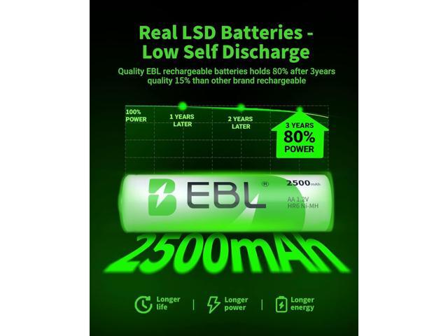 EBL 10 Counts AA Batteries 2500mAh 1.2V High Performance Precharged Ni-MH Rechargeable AA Batteries
