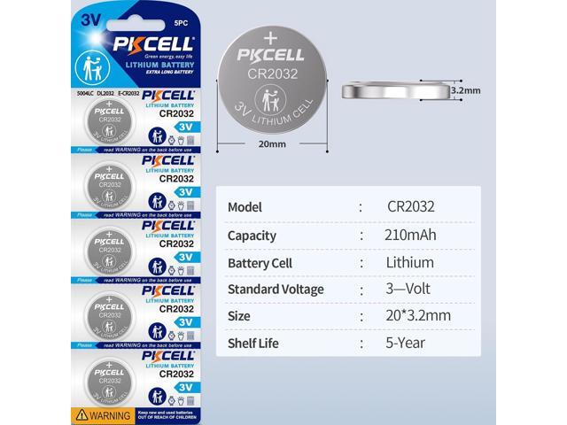 PKCELL 100 Pack CR2032 Batteries 2032 Battery CR2032 Lithium 3V, 5-Year Shlef Life
