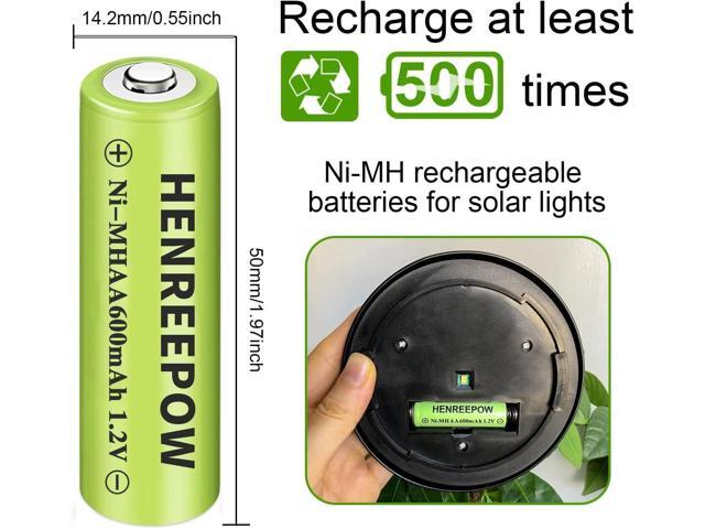Henreepow Ni-MH AA Rechargeable Batteries, Double A High Capacity 1.2V Pre-Charged for Garden Landscaping Outdoor Solar Lights, String Lights,...