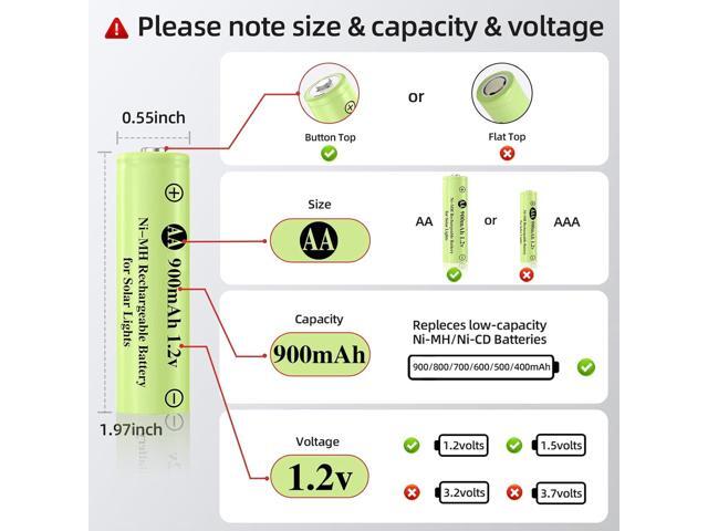 AA 1.2V Ni-MH Rechargeable Battery, Double A 900mAh 1.2V Rechargeable Battery Pre-Charged, High Capacity for Garden Landscaping Outdoor Solar...