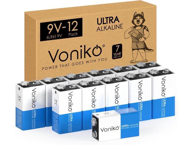 Voniko 9V Batteries - Alkaline 9V Battery 12 Pack - Ultra Long Lasting with a 7-Year Shelf Life