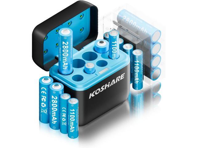 Rechargeable AA AAA Batteries with Charger,16Pcs 1.2V Ni-MH Rechargeable Batteries with 8 * 2800mAh AA and 8 * 1100 mAh AAA800...