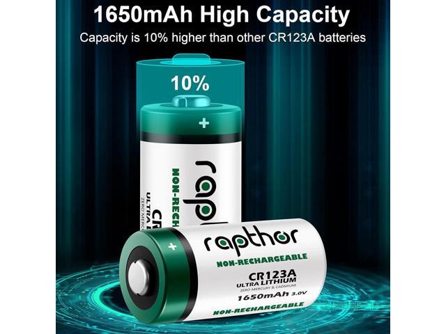 rapthor CR123A 40pack Lithium Batteries Packs 1650mAh High Power UL Certified 3V Non-Rechargeable Bulk Batteries with Built-in PTC for Flashlight...