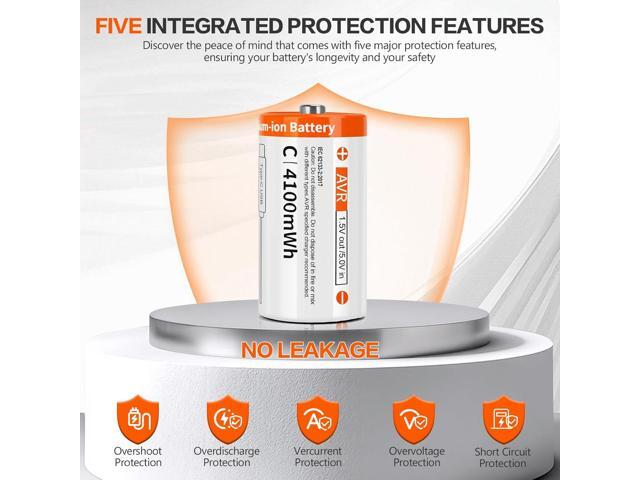 Rechargeable C Batteries 4 Pack-Li-ion 1.5 V C Battery, High Capacity for Toys, Flashlights, Remote Controls