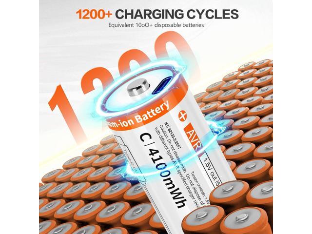 Rechargeable C Batteries 4 Pack-Li-ion 1.5 V C Battery, High Capacity for Toys, Flashlights, Remote Controls