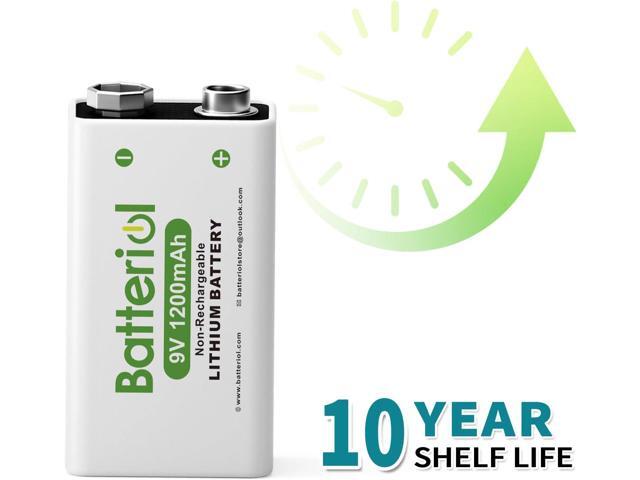 9V Lithium Batteries, 1200mAh Lithium 9 Volt Batteries, 10 Year Shelf Life, Long-Lasting Power for Smoke Detector, Microphone and Walkie Talkie,...