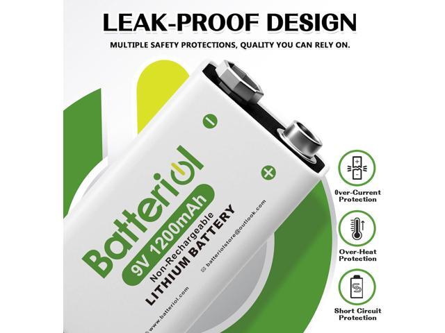 9V Lithium Batteries, 1200mAh Lithium 9 Volt Batteries, 10 Year Shelf Life, Long-Lasting Power for Smoke Detector, Microphone and Walkie Talkie,...