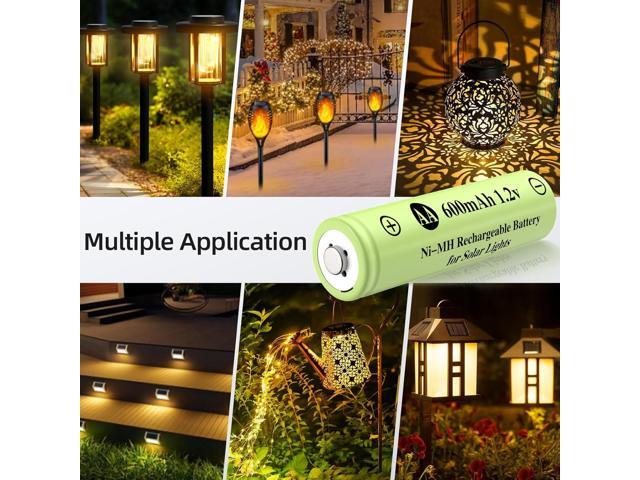 Ni-MH Rechargeable AA Batteries, AA 600mAh 1.2V Solar Batteries for Garden Landscaping Outdoor Solar Lights, String Lights, Pathway Lights (16 Pack)