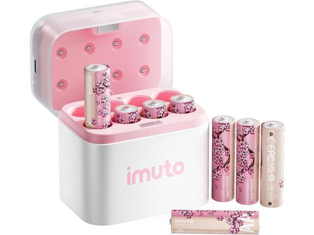 imuto Rechargeable aa Batteries with Charger, 2500mWh aa Lithium Batteries 8 Pack, 8 Slot Storage Box Style Lithium Doube a Battery Charger, 1.5V...
