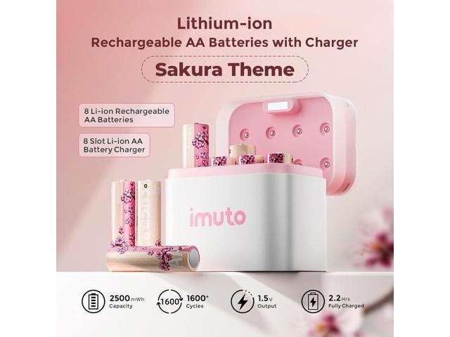 imuto Rechargeable aa Batteries with Charger, 2500mWh aa Lithium Batteries 8 Pack, 8 Slot Storage Box Style Lithium Doube a Battery Charger, 1.5V...