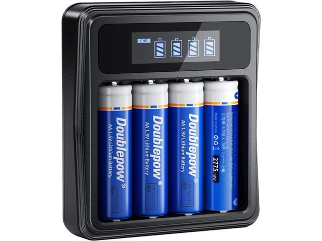 Rechargeable AA Lithium Batteries 1.5V with Charger, 4 Bay Individual Battery Charger,Fast Charging,4 Pack