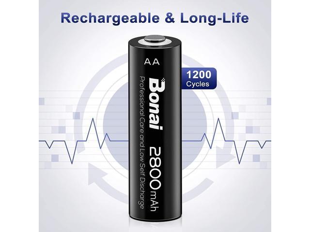 BONAI Rechargeable AA Batteries 2800mAh High Capacity, Recharge up to 1200x Times, Pre-Charged, Low Self Discharge Ni-MH AA Battery-16 Count