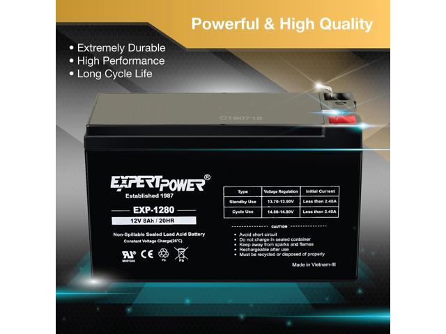 ExpertPower 12V 8AH Sealed Lead Acid (SLA) Battery Replacement for APC Back-UPS ES 550VA Back-UPS Pro 1300/1500 Liftmaster CSL-24VDC Slider Gate...