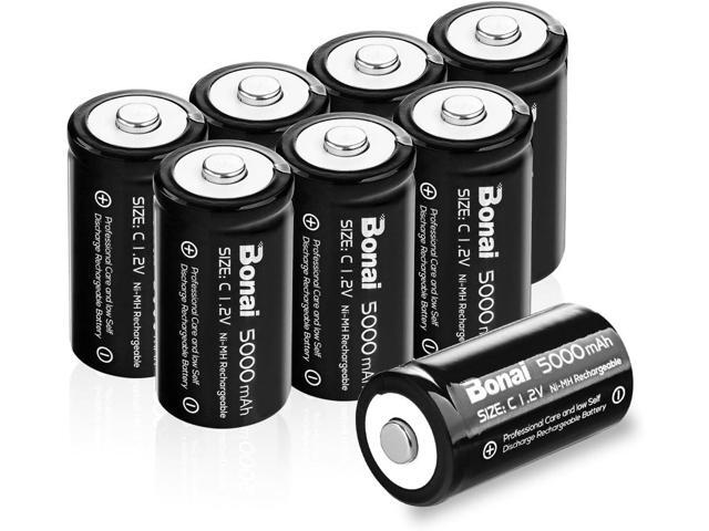 BONAI Rechargeable C Batteries 5,000mAh 1.2V Ni-MH High Capacity High Rate C Size Battery C Cell Rechargeable Batteries (8 Pack)